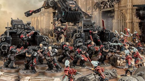 Warhammer 40k points update - Blood Angels Death Company Space Marines in black armor with red crosses