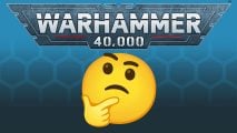 A thinking emoji beneath the Warhammer 40,000 logo - thinking about Warhammer 40k retcons