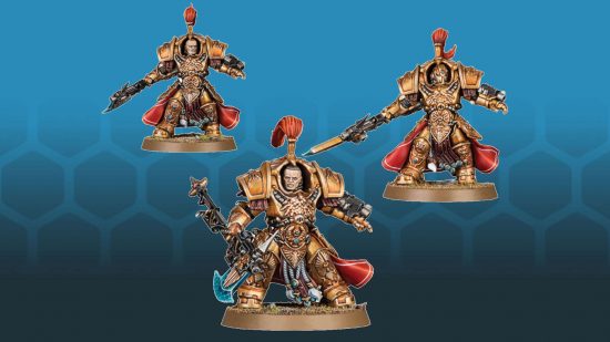 Warhammer 40k retcons - Adeptus custodes wearing Allarus terminator armor, any one of whom could be female