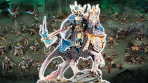 A new Lord Vigilant, a Stormcast Eternal lord riding a huge gryphon, part of the Age of Sigmar 4th edition launch box set