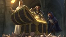 DnD art showing heroes looking at a treasure chest.