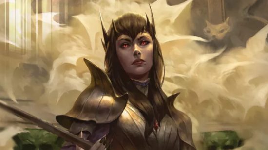 DnD art showing a woman with red eyes and a crown
