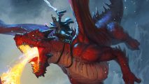Tales of the Valiant art showing a big firebreathing dragon