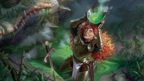 DnD Poison Spray 5e - Wizards of the Coast art of an adventurer harvesting dragon fluids