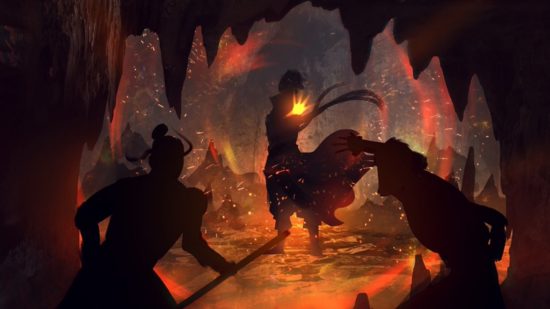 DnD Wall of Fire spell - a wizard, silhouetted, summons fire in their palm