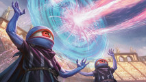 MTG art showing two cyclops performing a warding spell.