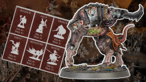 Warhammer Age of Sigmar 4th edition balance units weaker - Games workshop image of the new Skaven Rat Ogor model plus a graphic showing the new unit stat archetypes, overlaid on a battle photo