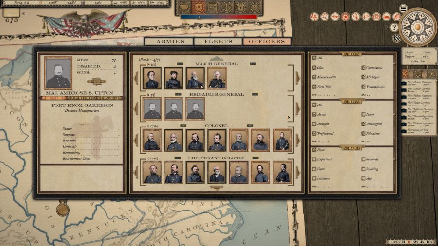 Grand Tactician: Civil War Early Access army management screen