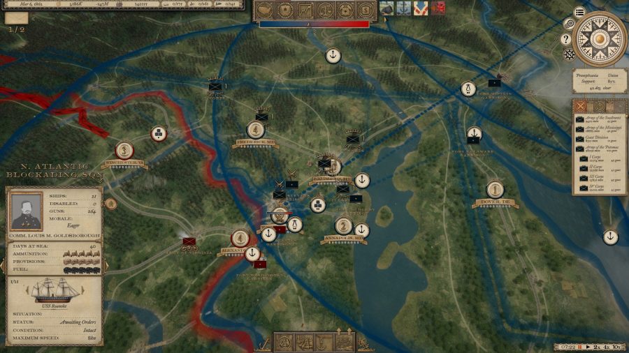 Grand Tactician: Civil War Early Access campaign map screen