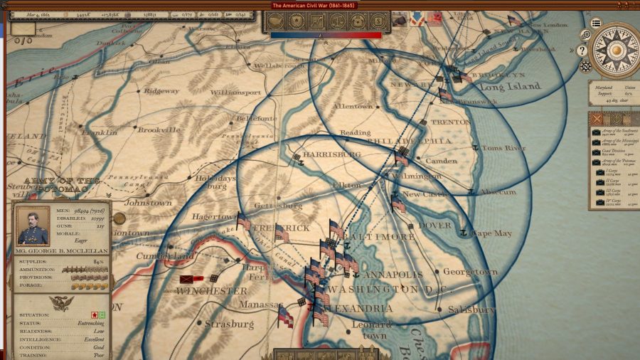 Grand Tactician: Civil War Early Access map screen