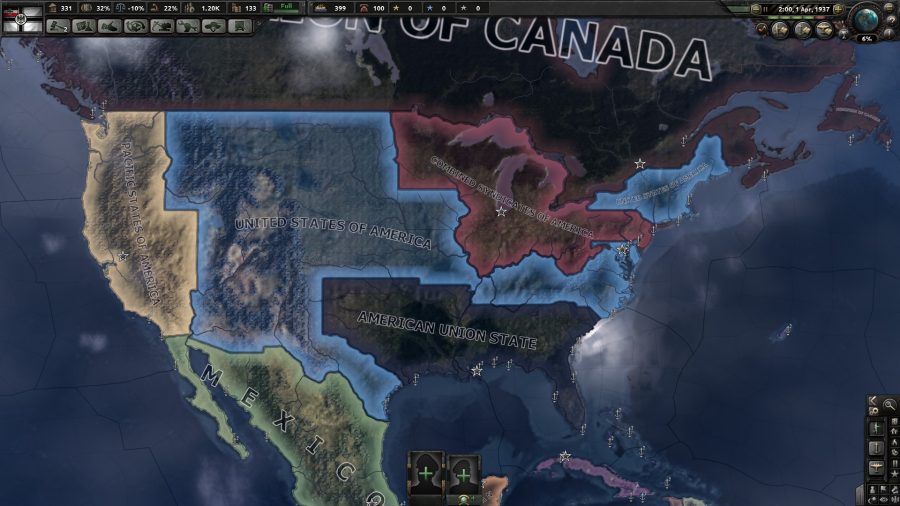 Kaiserreich: Still the best Hearts of Iron 4 Mod North America map screen