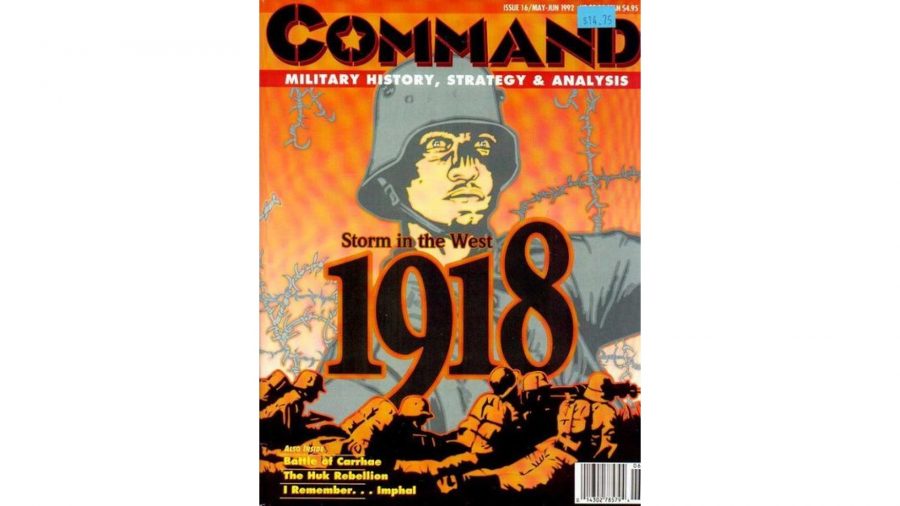 Storm in the West Command Magazine cover art showing helmeted soldier