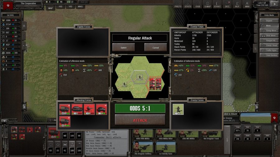 the battle planner screen for initiating combat