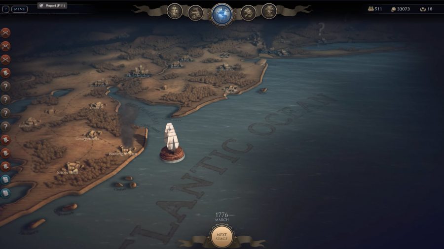 Ultimate Admiral: Age of Sail preview campaign map screen