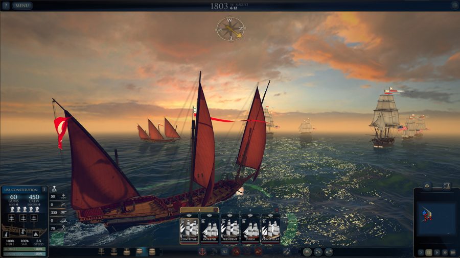 Ultimate Admiral: Age of Sail preview evening sailing screen