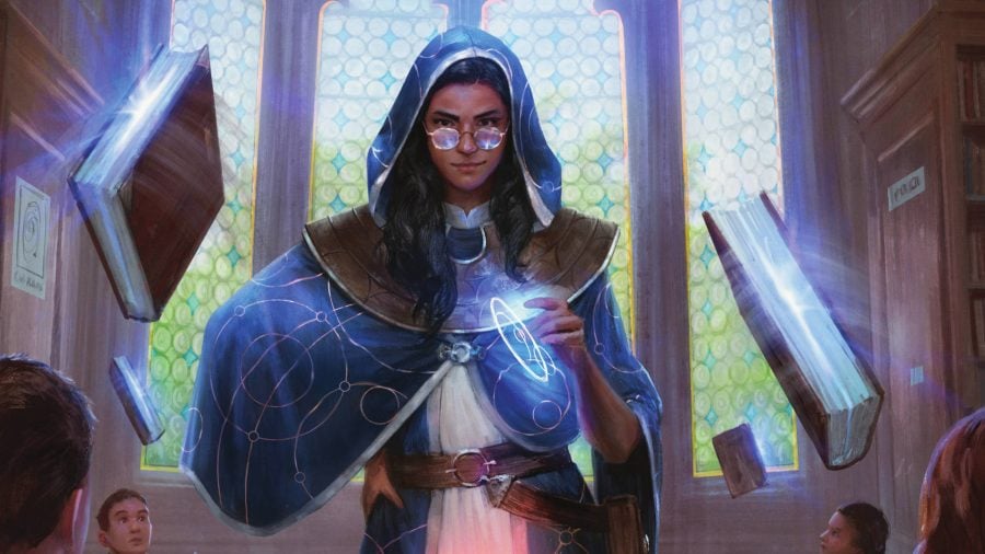 How to build a Magic: The Gathering deck a mage floating several books around her
