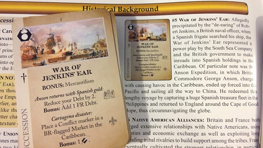 An event card, with the historical background from the rulebook.