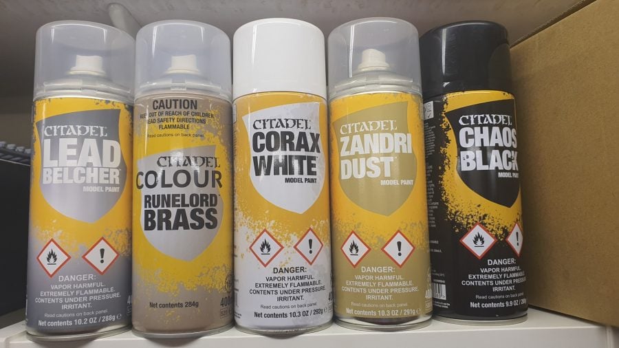 Painting Miniatures guide priming stage citadel spray primer cans in different colours