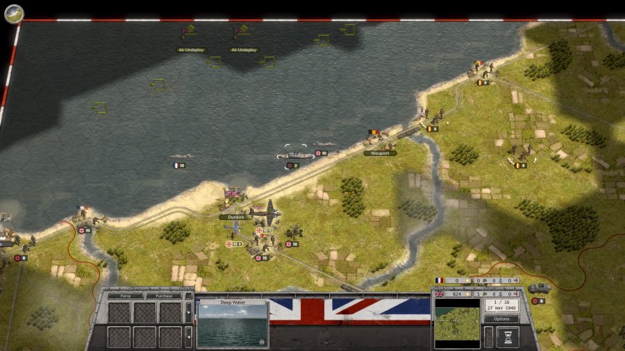 Order of Battle WW2 Allies Defiant review screenshot showing units on the Belgian coastline