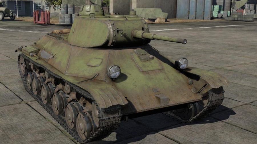 The T-50 War Thunder tank with short turret and green camouflage
