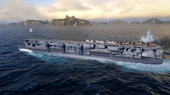 World of warships aircraft carrier with planed docked on deck