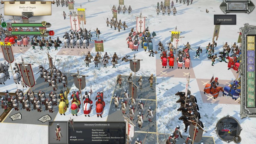 Field of Glory 2 medieval review battle of Otepaa screenshot showing unit squares and ranges