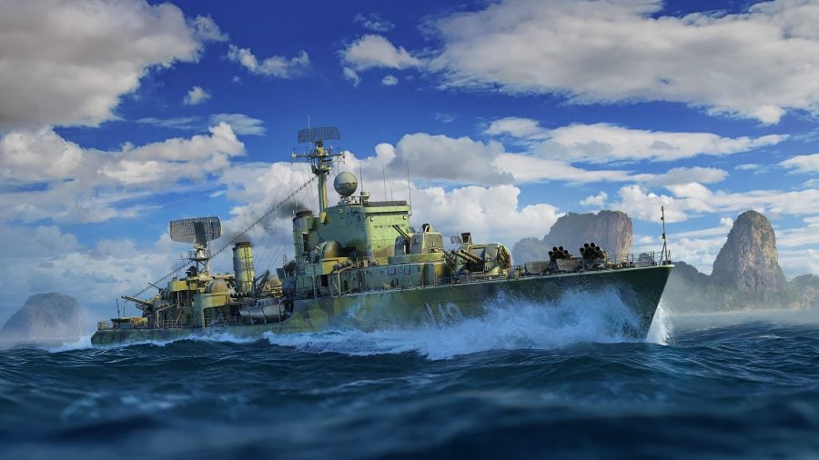 World of warships mods a green-tinged battlecruiser sits on the ocean waves