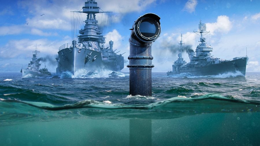 World of Warships mods a periscope poking through the ocean