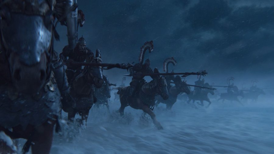 Total War Warhammer 3 trailer screenshot showing Kislev's new winged lancers cavalry unit