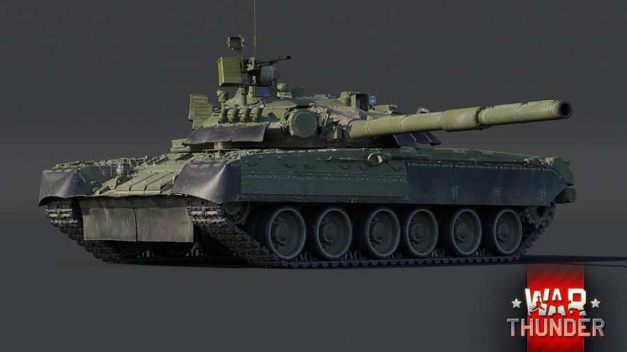 The T-80U War Thunder tank with its turret rotated to its side