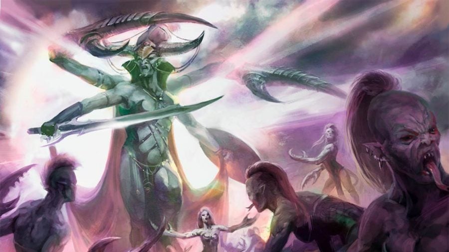 Warhammer 40k chaos factions guide slaanesh daemons artwork showing keeper of secrets and daemonettes