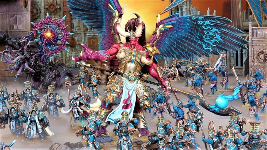 Warhammer 40k chaos factions guide Thousand Sons models - photo showing rubric marines, scarab occult terminators and the daemon primarch Magnus the Red