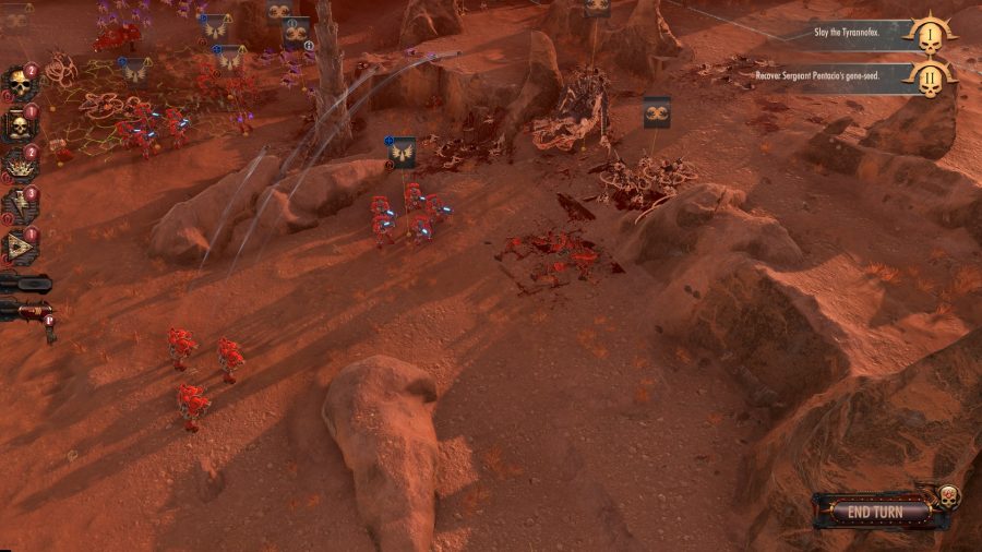 Blood Angels from Warhammer 40K battlesector on a desert planet