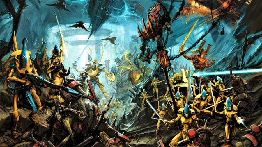 Warhammer 40K Xenos factions guide Craftworlds artwork showing an Iyanden army