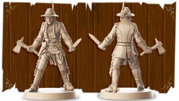 Zombicide Undead or Alive miniatures game Kickstarter launch photo of character 3D model for Kopehe, a Native American survivor