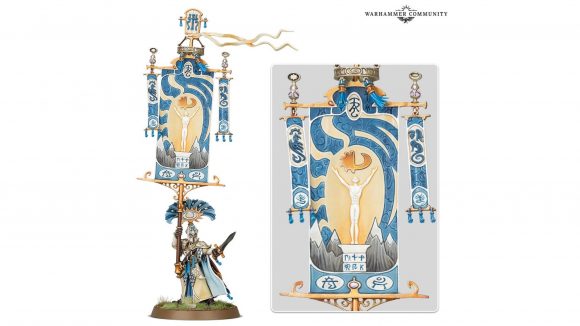 Photo showing the Vanari Bannerblade model for the Lumineth Realmlords in Warhammer Age of Sigmar