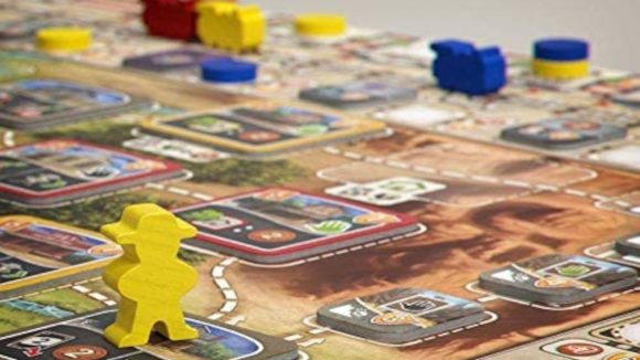 Photo of the board and pieces for Plan B Games' Great Western Trail