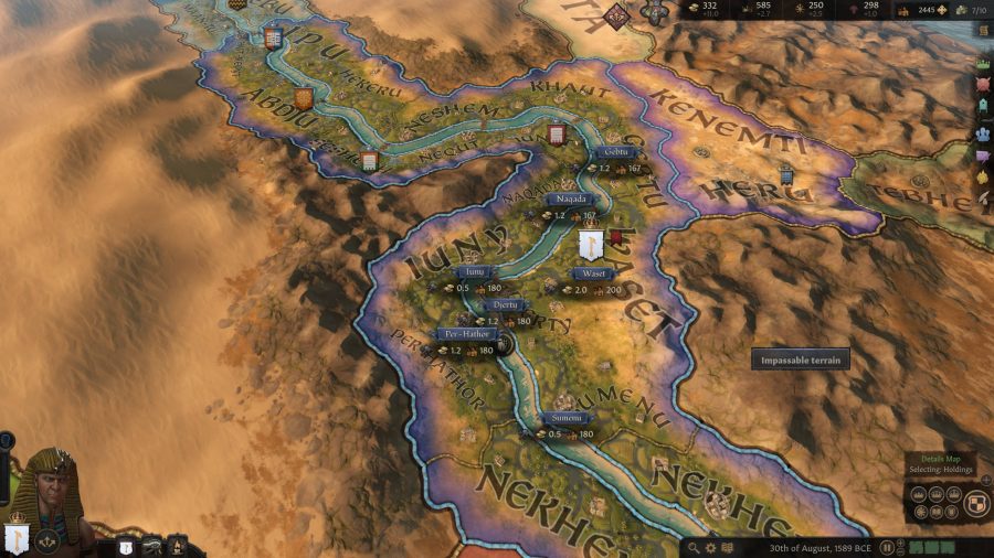 A map of the Nile in Crusader Kings 3 mod The Bronze Age