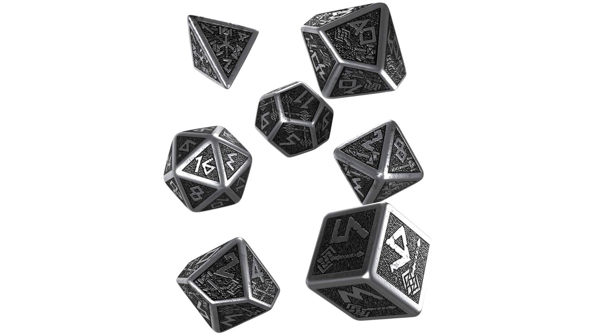 Black & White DRAGON dice set by Q-workshop for D&D RPG fantasy 