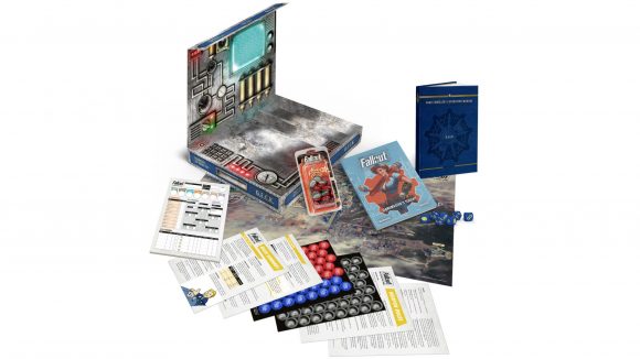 Photo showing the special GECK edition of the Fallout official tabletop roleplaying game materials and book