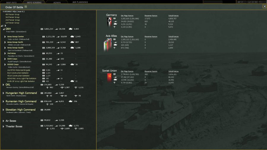 An Order of Battle information screen from Gary Grigsby's War in the East 2