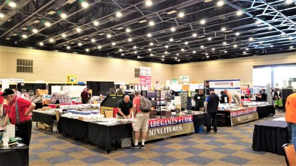 Photo of guests in the vendor hall at a previous Historicon miniatures convention