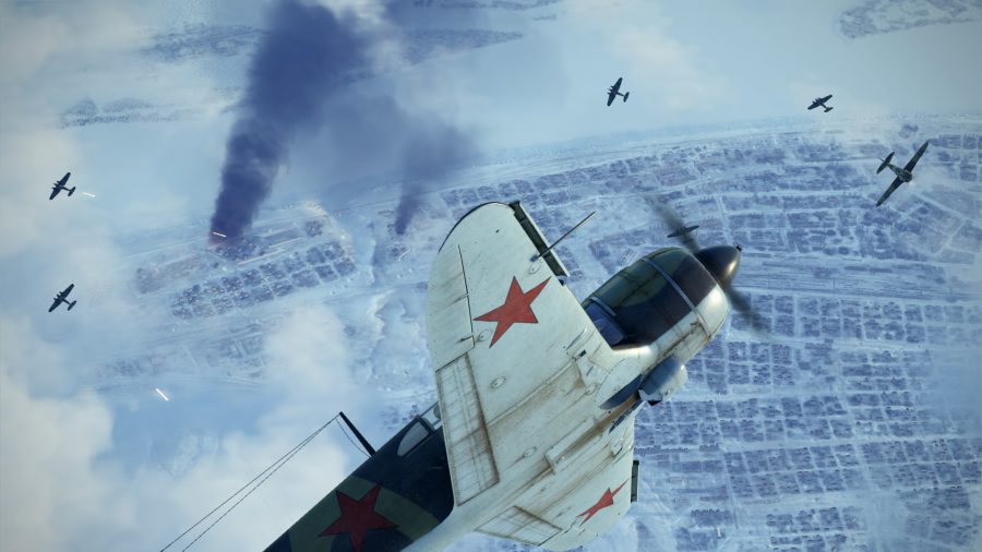 An IL-2 Sturmovik fighter plane performing acrobatics across the sky