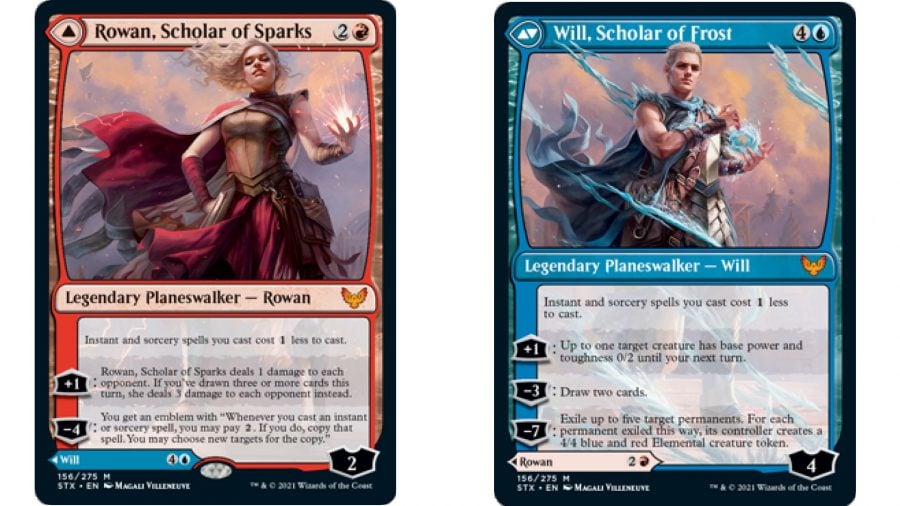 MTG card photo showing the double sided planeswalker Rowan and Will