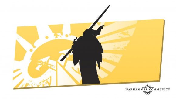 Warhammer Community graphic showing silhouette of first monday reveal model