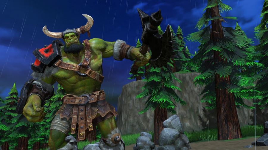 A large Orc, holding an axe and wearing shoulder armour, from Warcraft 3, one of the best games like Age of Empires