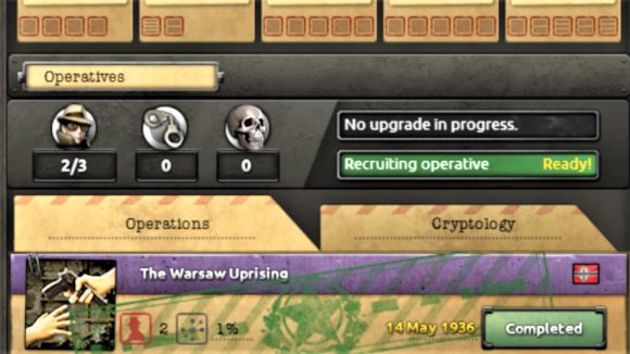 A screenshot from the new Hearts of Iron 4 DLC showing the espionage operation for the Warsaw Uprising