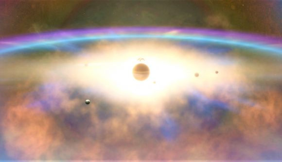 Screenshot from Stellaris Nemesis DLC showing a star system with bright light