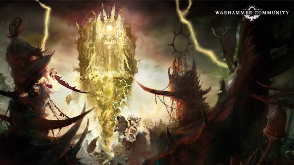 A Warhammer Community artwork from Age of Sigmar 3rd edition showing some kind of magical event with the forces of Chaos