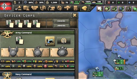Screenshot from Hearts of Iron 4 No Step Back DLC showing the new Officer Corps display